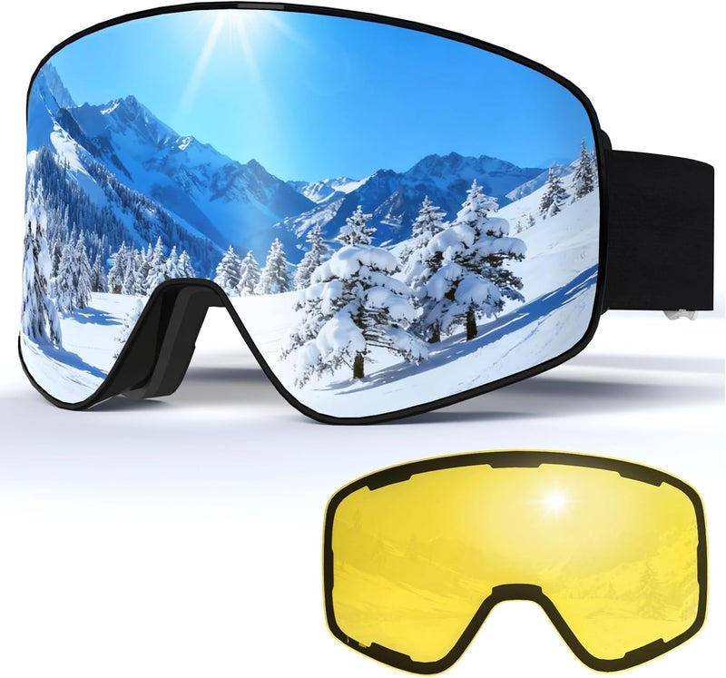 MXJ Gear SKi Goggles,Frameless Snowboard Goggles with 2 UV400 Magnet Ski Lenses,YH212 Anti-Fog Snow Goggles for Adult Men Women - Image 1